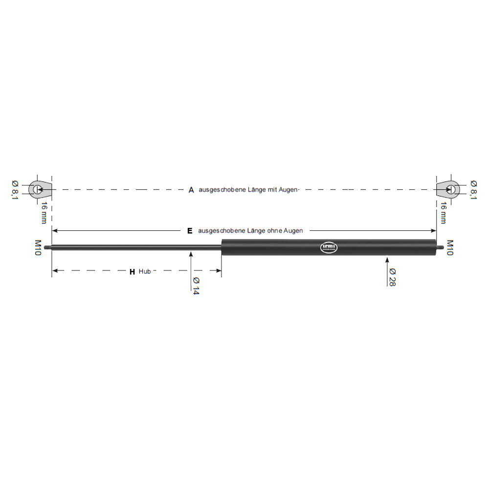 Gasfeder 14 A900 E868 H400 -2250N FA