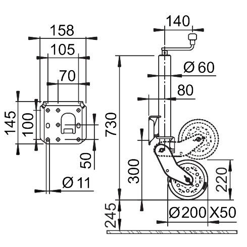 Stützrad Alko Ø60mm 200x50mm 500kg automatisch – Bild 2