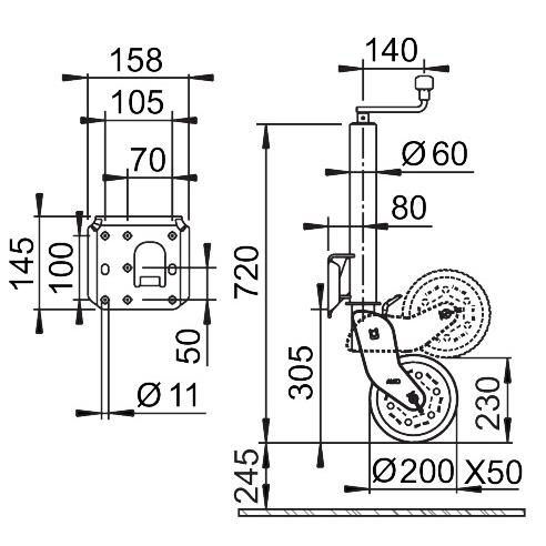 Stützrad Alko Ø60mm 200x50mm 500kg halbautomatisch – Bild 2